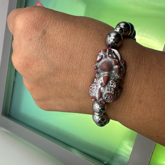 HEMATITE + CINNABAR NATURAL BRACELET size 7” - Picture 11 of 12